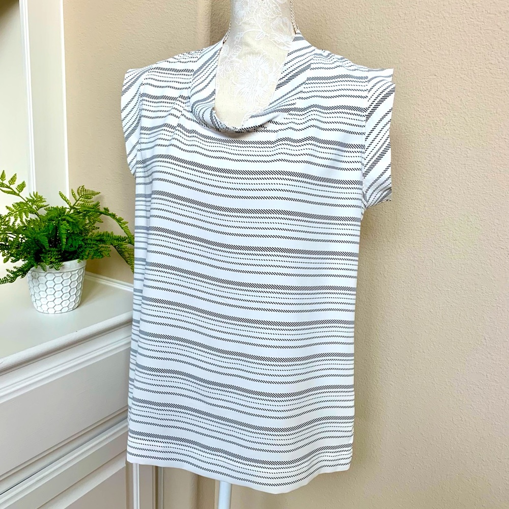 CAbi Madeleine Striped Cap Sleeve Blouse Small